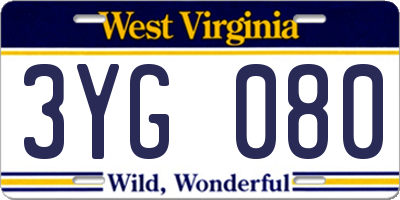 WV license plate 3YG080