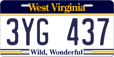 WV license plate 3YG437