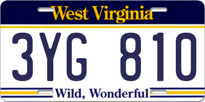 WV license plate 3YG810