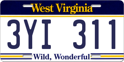 WV license plate 3YI311