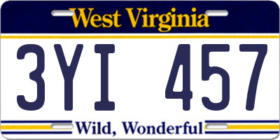 WV license plate 3YI457