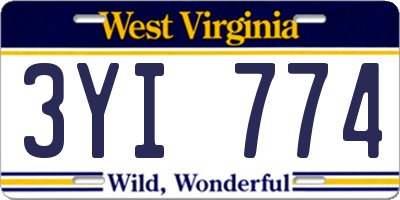 WV license plate 3YI774