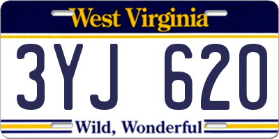 WV license plate 3YJ620