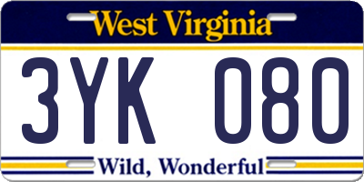 WV license plate 3YK080