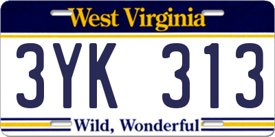 WV license plate 3YK313