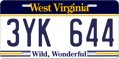 WV license plate 3YK644