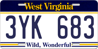 WV license plate 3YK683