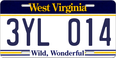 WV license plate 3YL014
