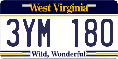 WV license plate 3YM180