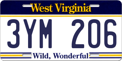 WV license plate 3YM206