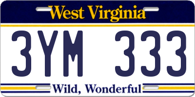 WV license plate 3YM333