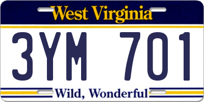 WV license plate 3YM701