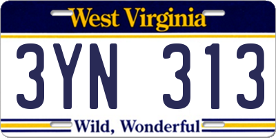 WV license plate 3YN313