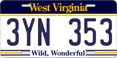 WV license plate 3YN353