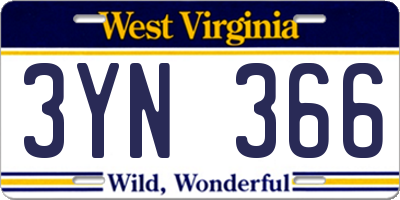 WV license plate 3YN366