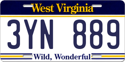 WV license plate 3YN889