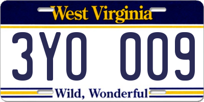 WV license plate 3YO009