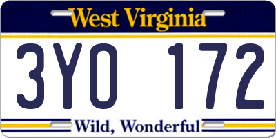 WV license plate 3YO172