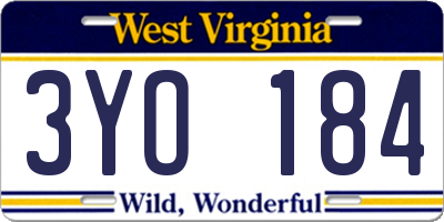 WV license plate 3YO184