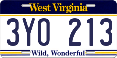 WV license plate 3YO213