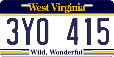 WV license plate 3YO415