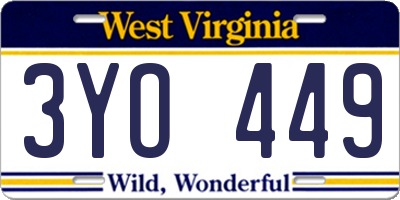 WV license plate 3YO449