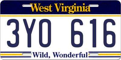 WV license plate 3YO616