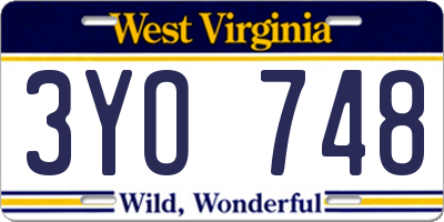 WV license plate 3YO748