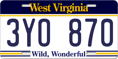 WV license plate 3YO870
