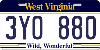 WV license plate 3YO880