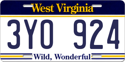 WV license plate 3YO924