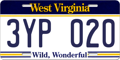 WV license plate 3YP020