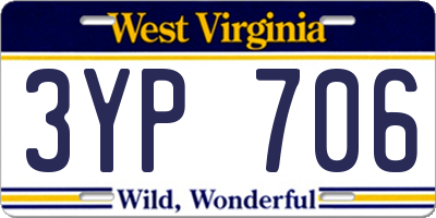 WV license plate 3YP706