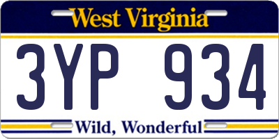 WV license plate 3YP934