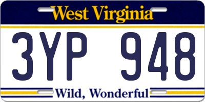 WV license plate 3YP948