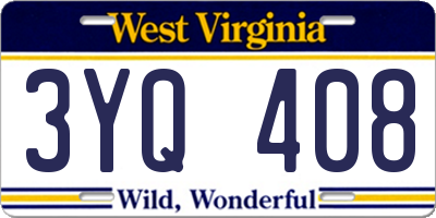 WV license plate 3YQ408