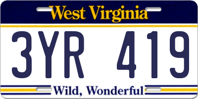 WV license plate 3YR419