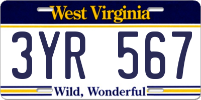 WV license plate 3YR567