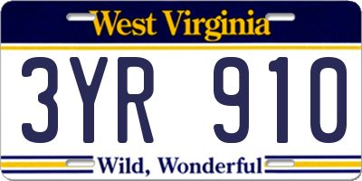 WV license plate 3YR910