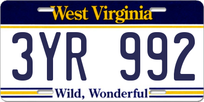 WV license plate 3YR992
