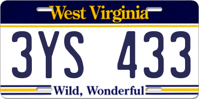 WV license plate 3YS433