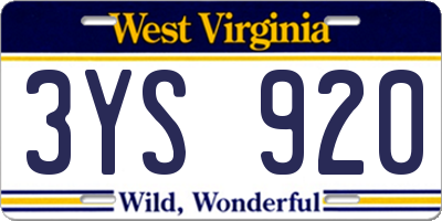WV license plate 3YS920
