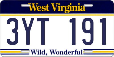 WV license plate 3YT191
