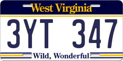 WV license plate 3YT347