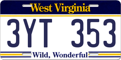 WV license plate 3YT353