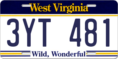 WV license plate 3YT481