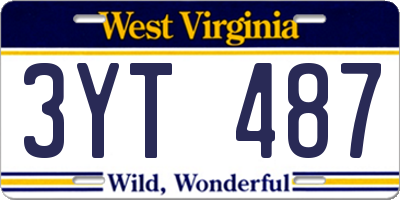 WV license plate 3YT487