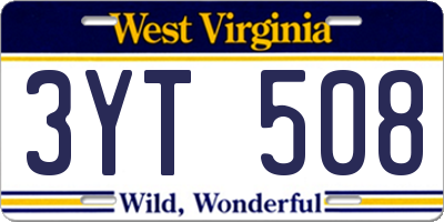WV license plate 3YT508