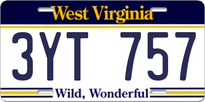 WV license plate 3YT757