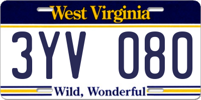 WV license plate 3YV080